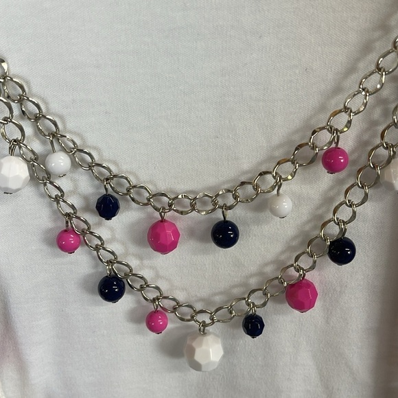 Alfred Dunner Crochet Striped raspberry blue & white open Cardigan Long Sleeve M - Picture 3 of 14